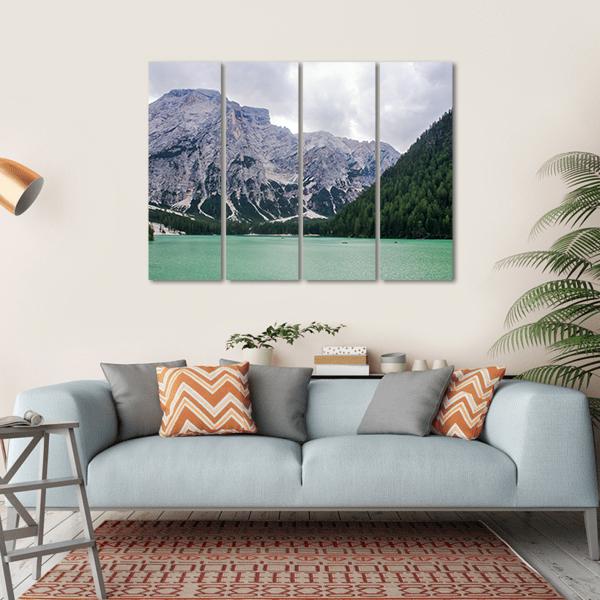 Lake Of Braies Canvas Wall Art-4 Horizontal-Gallery Wrap-34" x 24"-Tiaracle