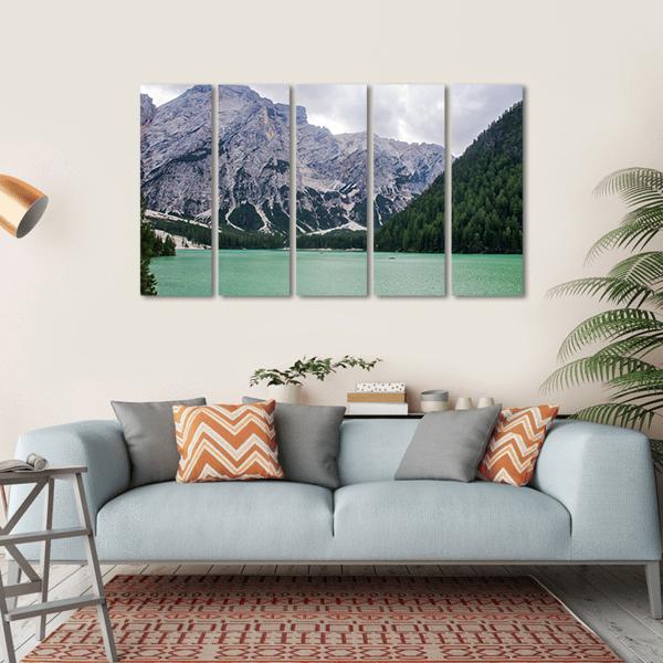 Lake Of Braies Canvas Wall Art-5 Horizontal-Gallery Wrap-22" x 12"-Tiaracle