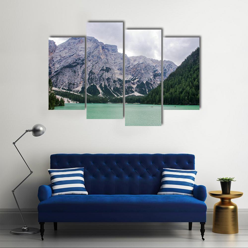 Lake Of Braies Canvas Wall Art-4 Pop-Gallery Wrap-50" x 32"-Tiaracle