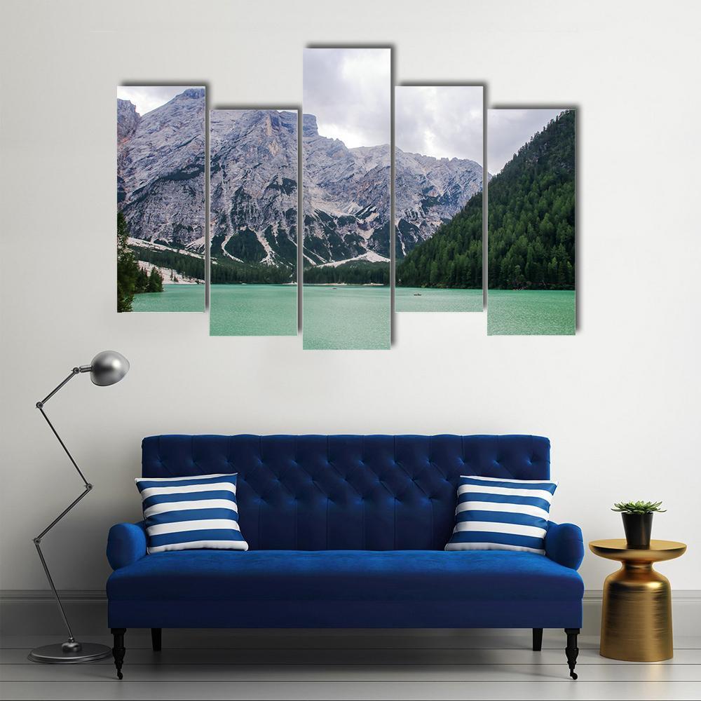 Lake Of Braies Canvas Wall Art-5 Pop-Gallery Wrap-47" x 32"-Tiaracle