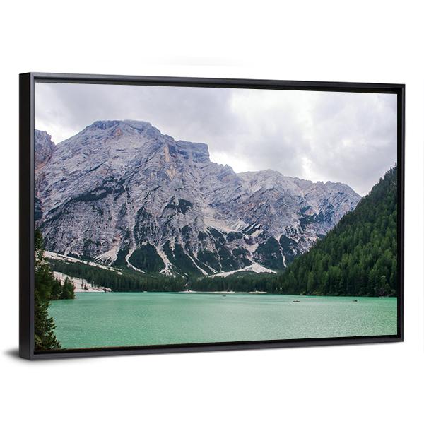 Lake Of Braies Canvas Wall Art-3 Horizontal-Gallery Wrap-25" x 16"-Tiaracle