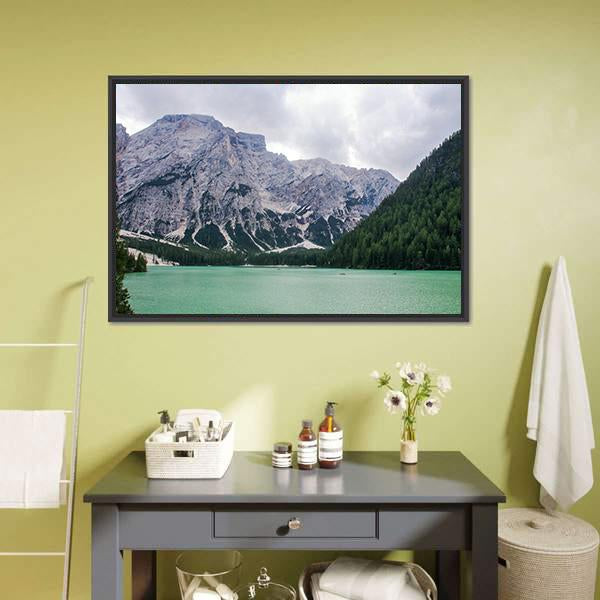 Lake Of Braies Canvas Wall Art-3 Horizontal-Gallery Wrap-25" x 16"-Tiaracle