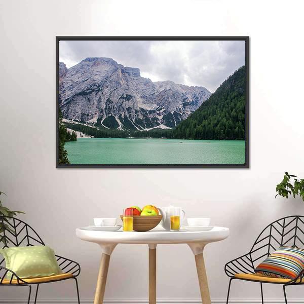 Lake Of Braies Canvas Wall Art-1 Piece-Floating Frame-24" x 16"-Tiaracle