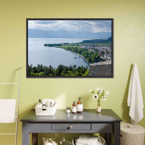 Lake Ohrid Coastline Canvas Wall Art-1 Piece-Floating Frame-36" x 24"-Tiaracle