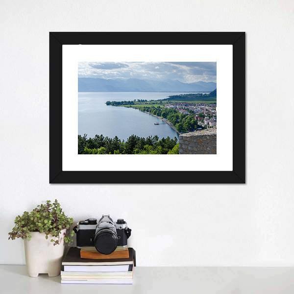 Lake Ohrid Coastline Canvas Wall Art-1 Piece-Framed Print-42" x 14"-Tiaracle