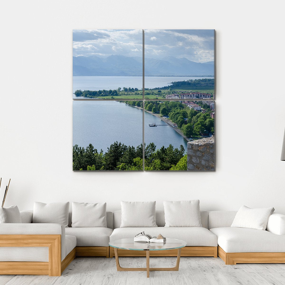 Lake Ohrid Coastline Canvas Wall Art-4 Square-Gallery Wrap-17" x 17"-Tiaracle