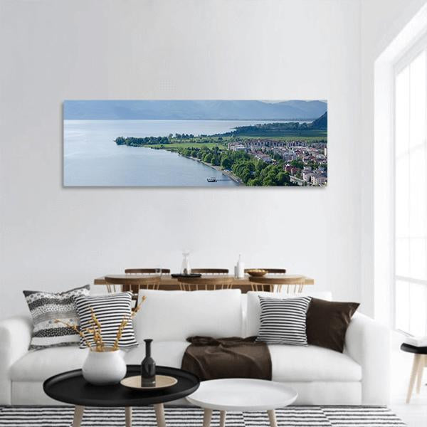 Lake Ohrid Coastline Panoramic Canvas Wall Art-1 Piece-36" x 12"-Tiaracle