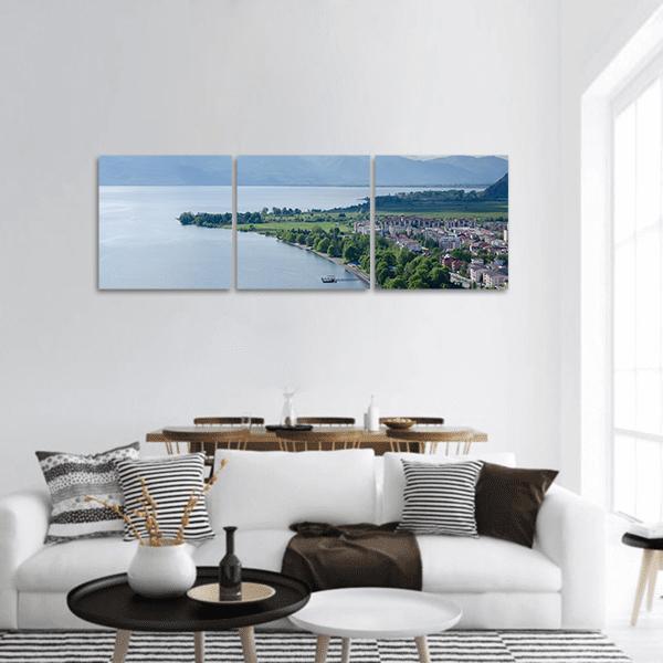 Lake Ohrid Coastline Panoramic Canvas Wall Art-3 Piece-25" x 08"-Tiaracle