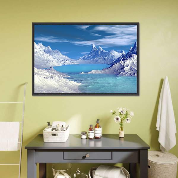 Lake On Alien Planet Canvas Wall Art-1 Piece-Floating Frame-24" x 16"-Tiaracle