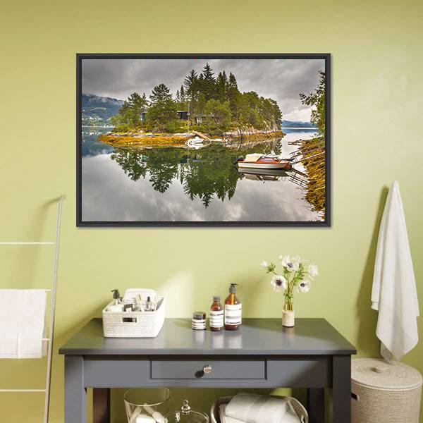 Lake On An Island Canvas Wall Art-1 Piece-Floating Frame-24" x 16"-Tiaracle