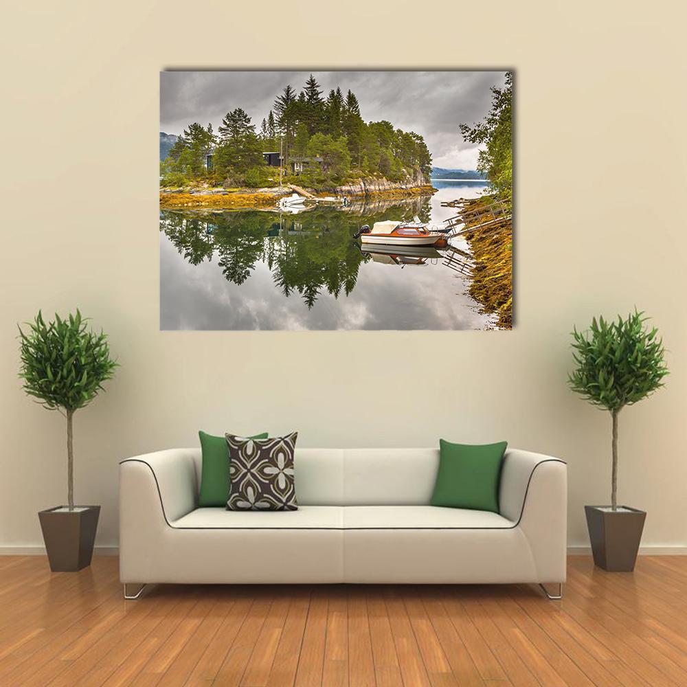 Lake On An Island Canvas Wall Art-1 Piece-Gallery Wrap-48" x 32"-Tiaracle