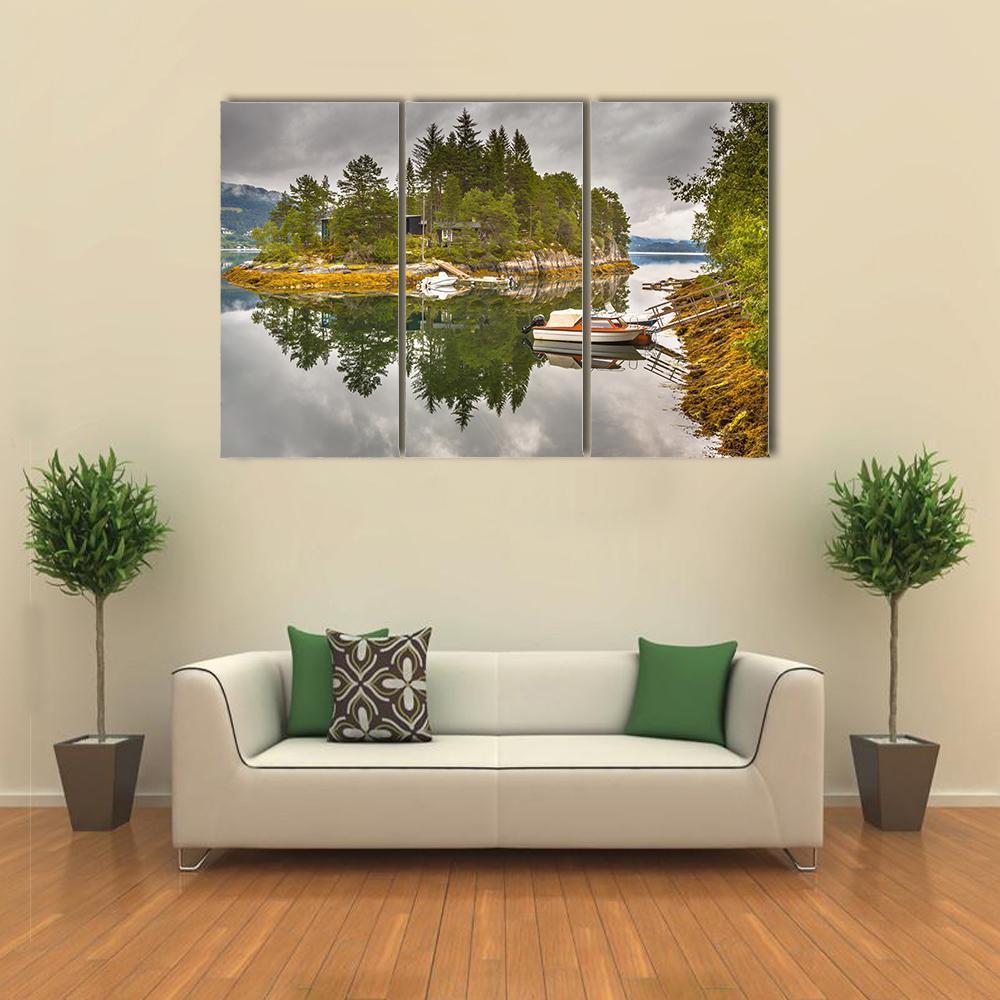 Lake On An Island Canvas Wall Art-4 Pop-Gallery Wrap-50" x 32"-Tiaracle