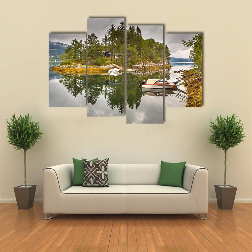 Lake On An Island Canvas Wall Art-4 Pop-Gallery Wrap-50" x 32"-Tiaracle