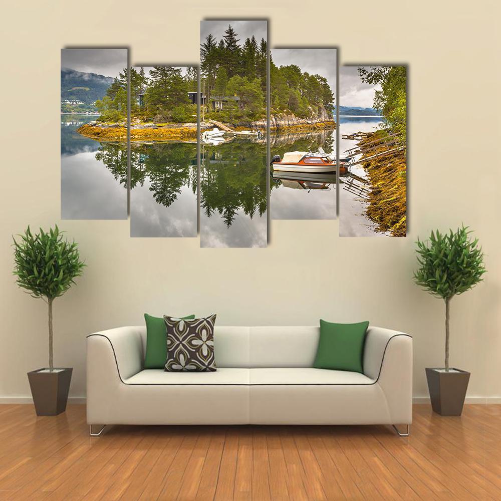 Lake On An Island Canvas Wall Art-5 Pop-Gallery Wrap-47" x 32"-Tiaracle