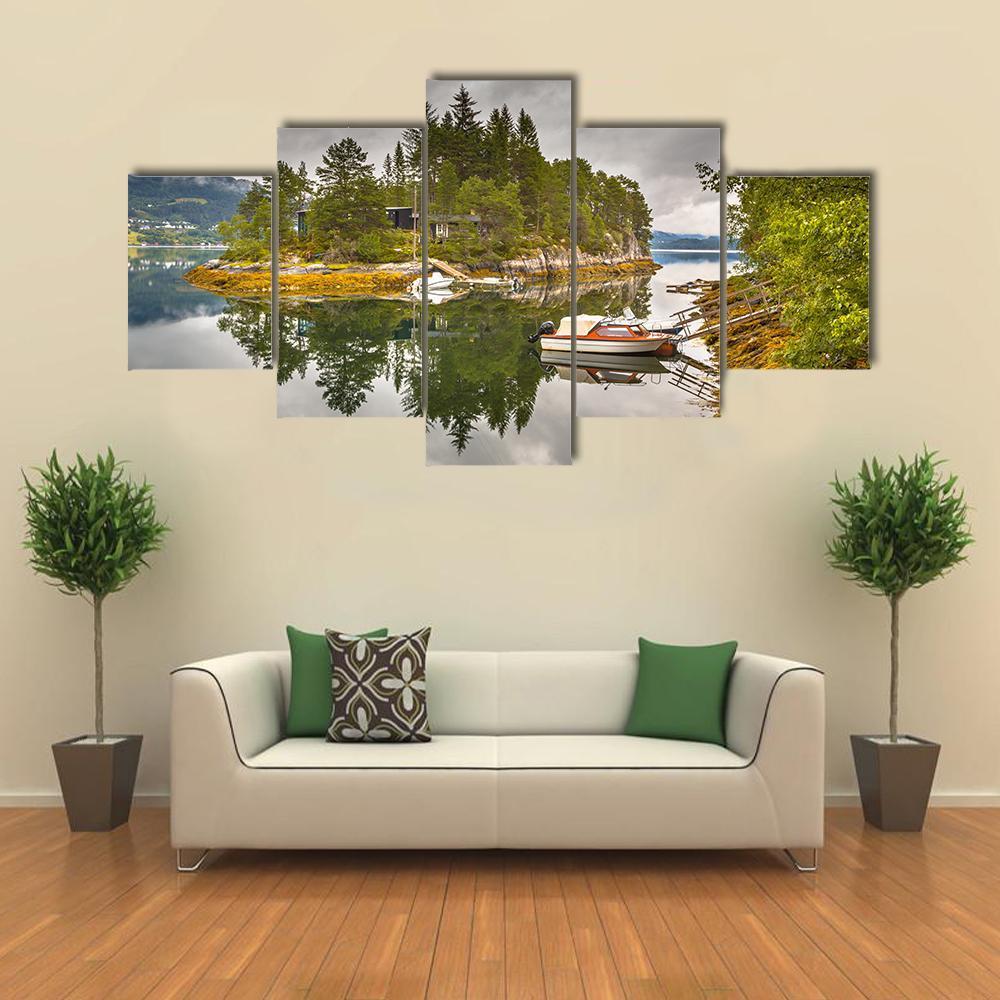 Lake On An Island Canvas Wall Art-5 Star-Gallery Wrap-62" x 32"-Tiaracle