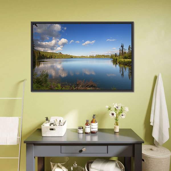 Lake On High Mountains Canvas Wall Art-1 Piece-Floating Frame-24" x 16"-Tiaracle