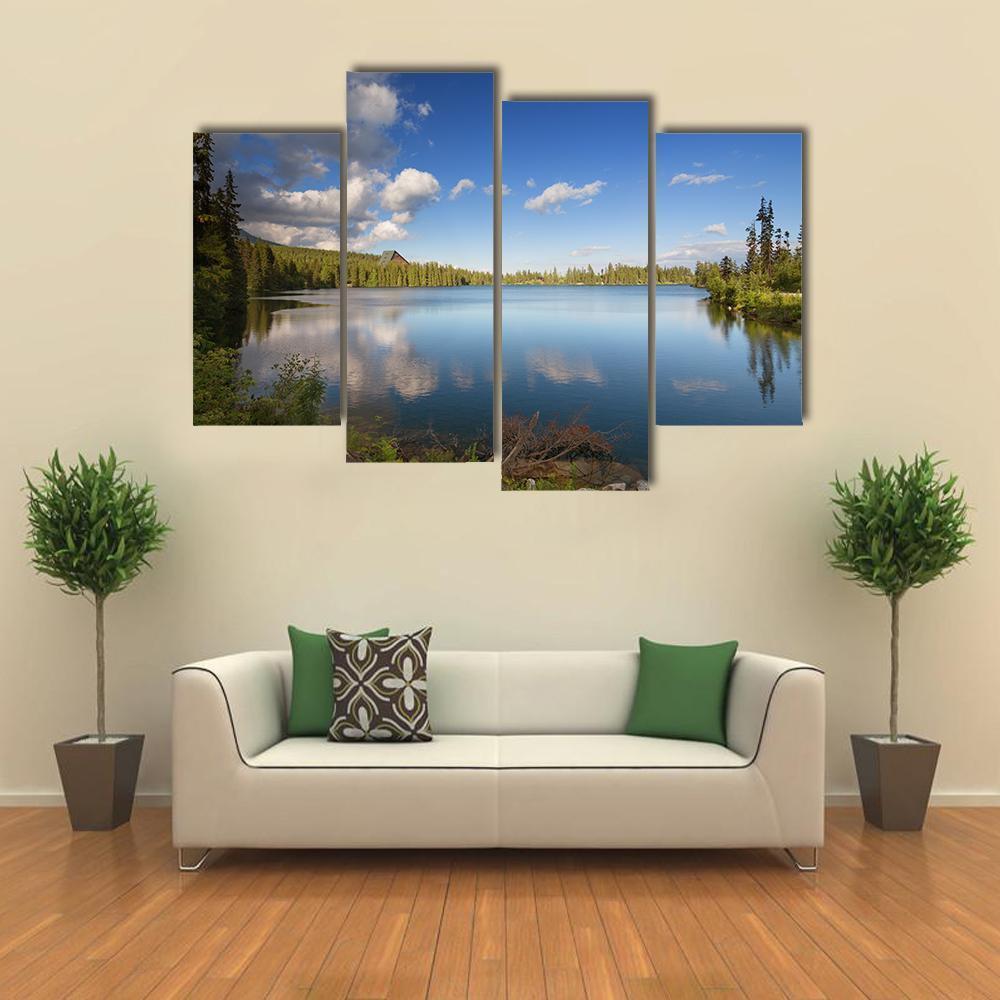 Lake On High Mountains Canvas Wall Art-4 Pop-Gallery Wrap-50" x 32"-Tiaracle