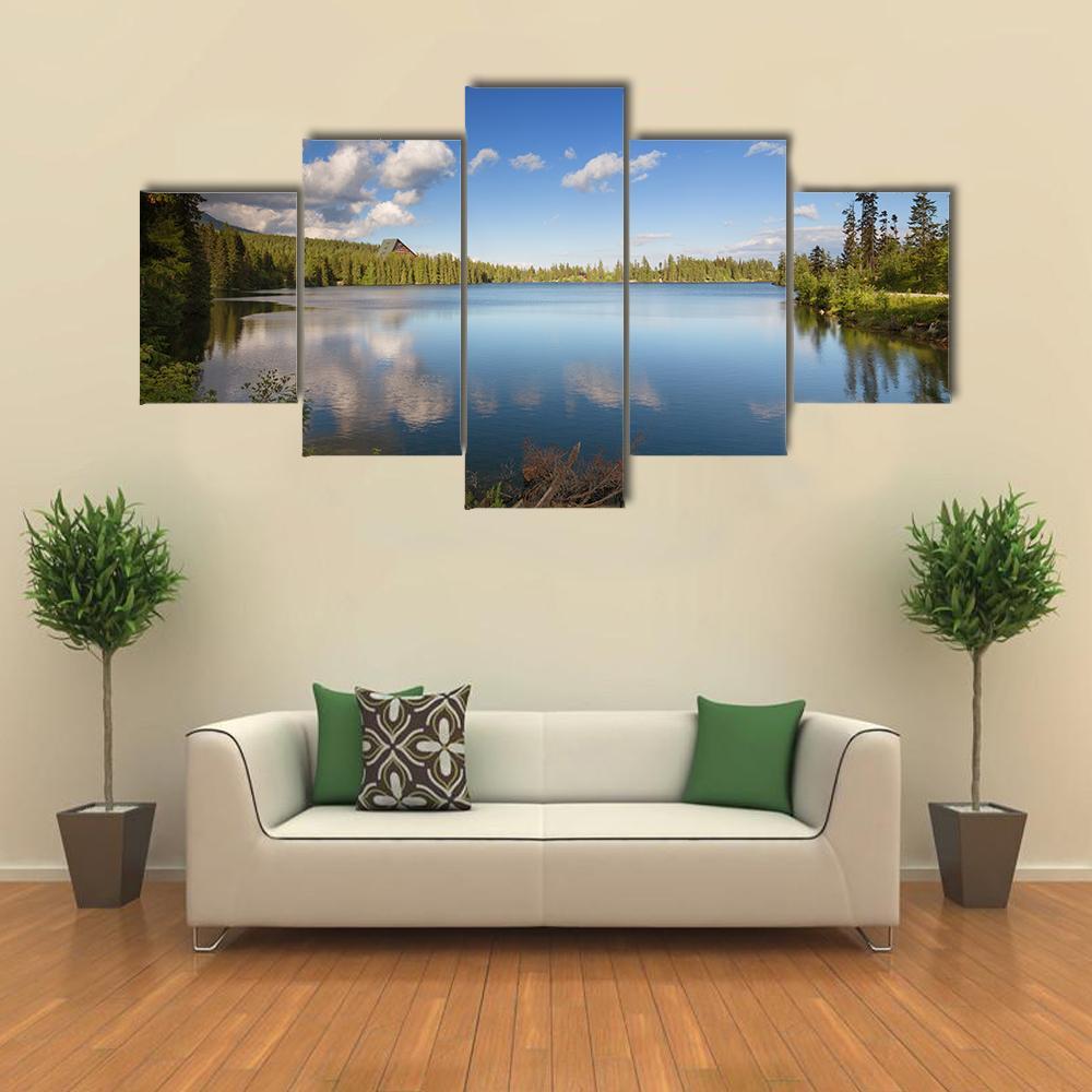 Lake On High Mountains Canvas Wall Art-5 Star-Gallery Wrap-62" x 32"-Tiaracle