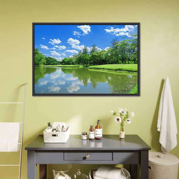 Lake Park Garden Canvas Wall Art-1 Piece-Floating Frame-24" x 16"-Tiaracle