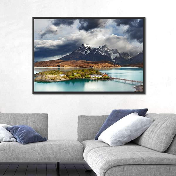 Lake Pehoe Canvas Wall Art-1 Piece-Floating Frame-36" x 24"-Tiaracle