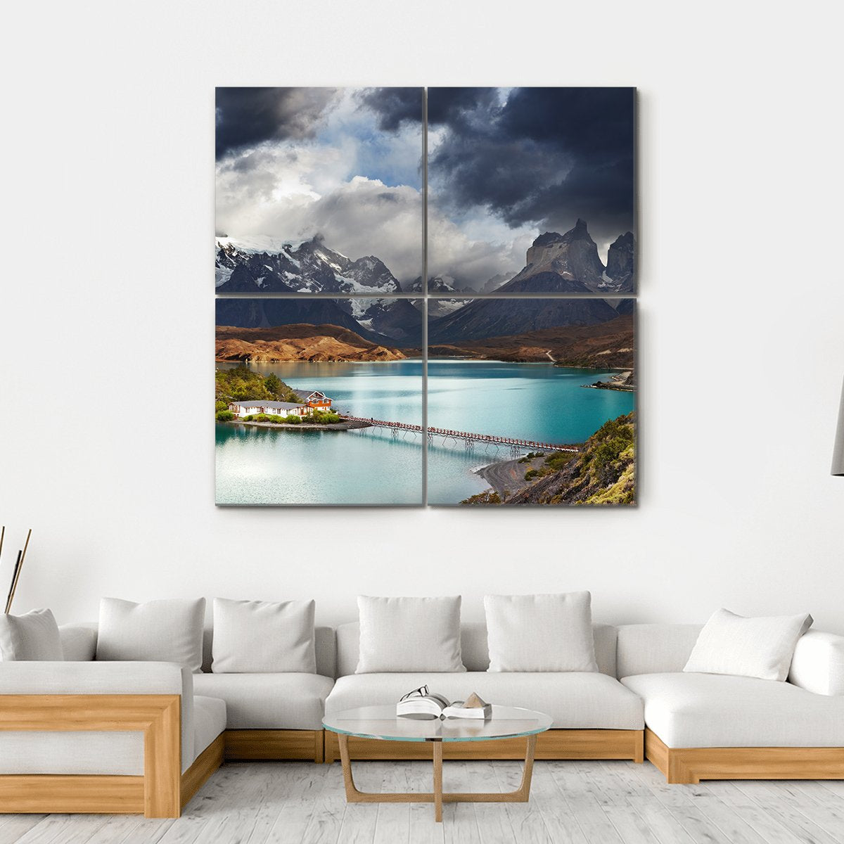 Lake Pehoe Canvas Wall Art-4 Square-Gallery Wrap-17" x 17"-Tiaracle