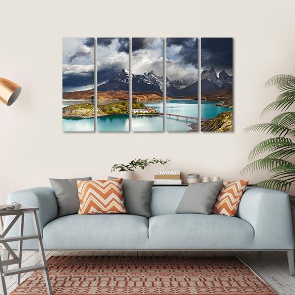 Lake Pehoe Canvas Wall Art-5 Horizontal-Gallery Wrap-22" x 12"-Tiaracle