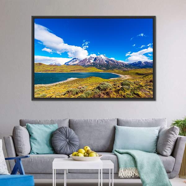 Lake Pehoe Chile Panoramic Canvas Wall Art-1 Piece-36" x 12"-Tiaracle