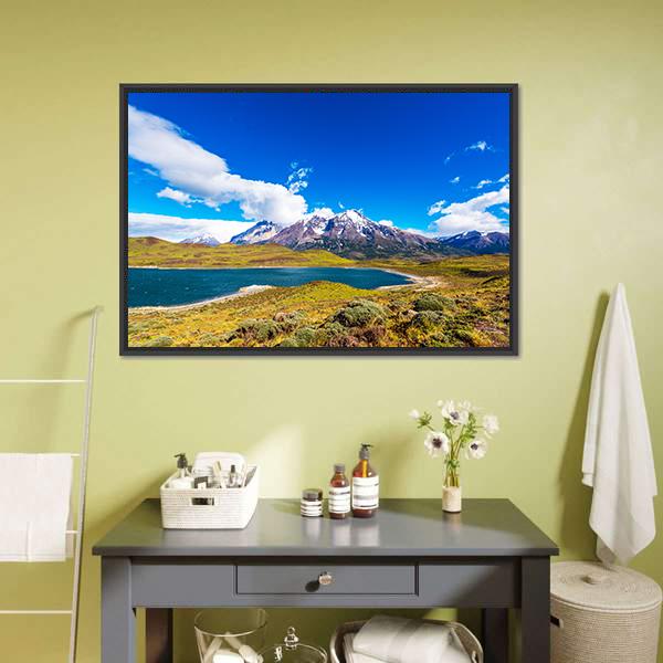 Lake Pehoe Chile Panoramic Canvas Wall Art-1 Piece-36" x 12"-Tiaracle