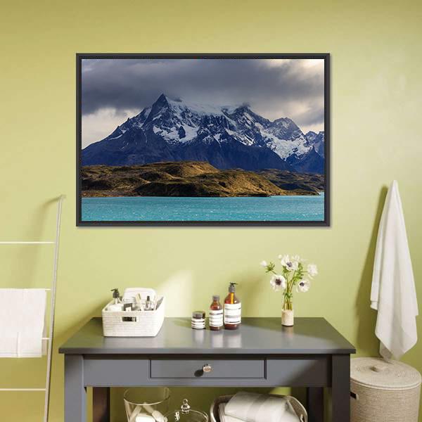 Lake Pehoe In Southern Chile Canvas Wall Art-1 Piece-Floating Frame-24" x 16"-Tiaracle