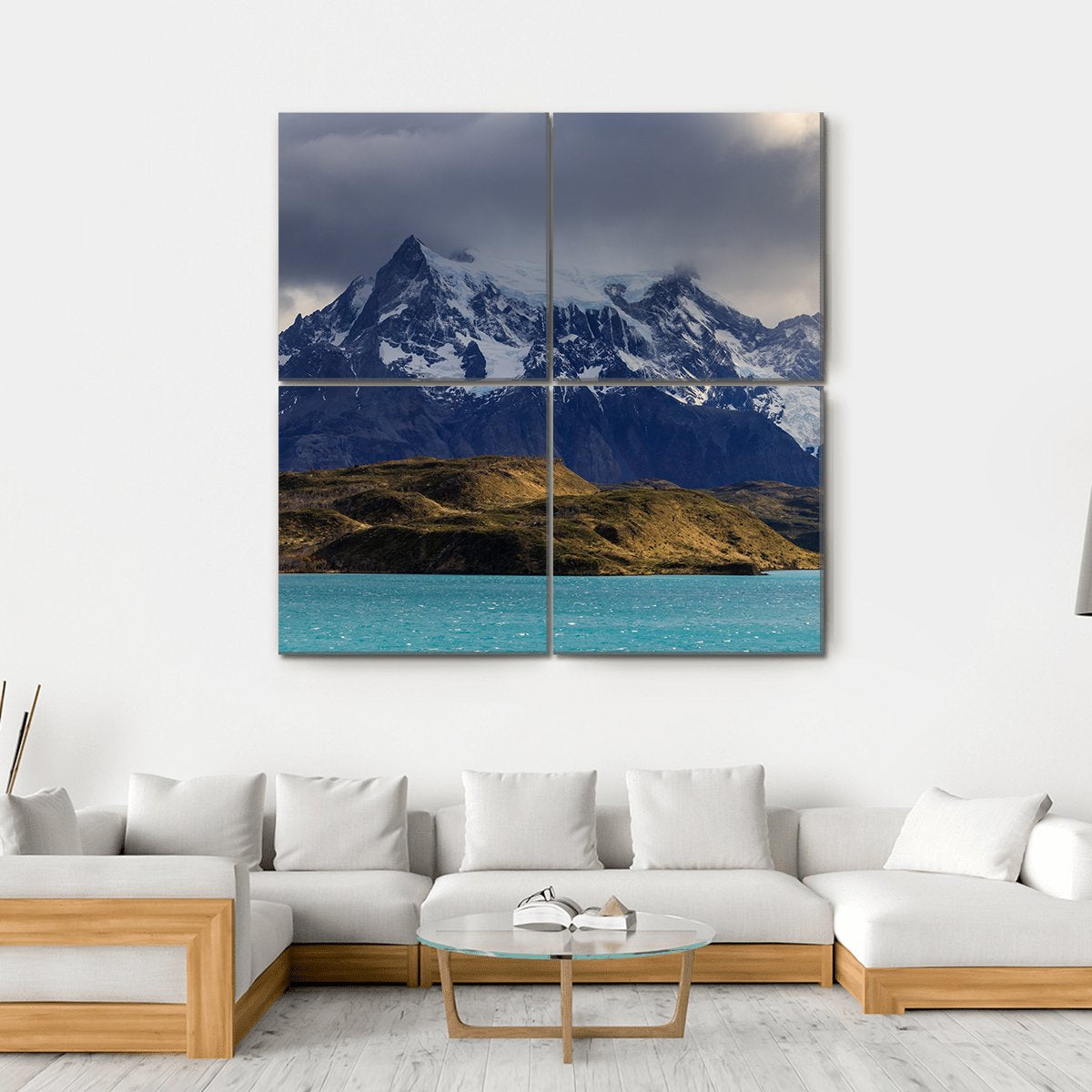 Lake Pehoe In Southern Chile Canvas Wall Art-4 Square-Gallery Wrap-17" x 17"-Tiaracle