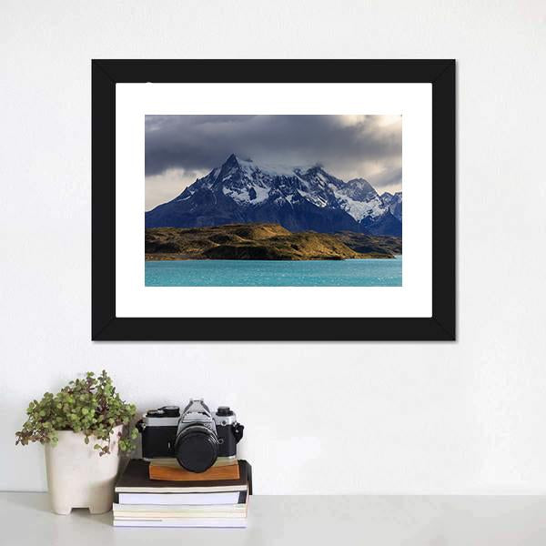 Lake Pehoe In Southern Chile Canvas Wall Art-1 Piece-Framed Print-20" x 16"-Tiaracle