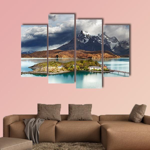 Lake Pehoe Canvas Wall Art-4 Pop-Gallery Wrap-50" x 32"-Tiaracle