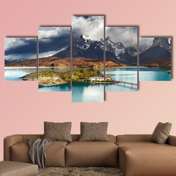 Lake Pehoe Canvas Wall Art-5 Star-Gallery Wrap-62" x 32"-Tiaracle