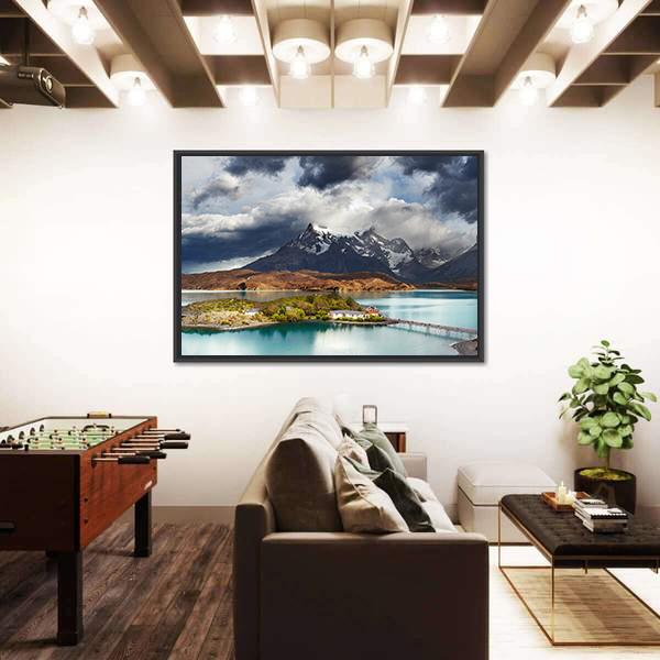 Lake Pehoe Panoramic Canvas Wall Art-1 Piece-36" x 12"-Tiaracle