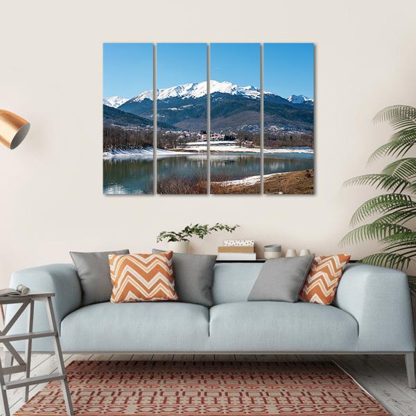 Lake Plastira On Winter Canvas Wall Art-4 Horizontal-Gallery Wrap-34" x 24"-Tiaracle