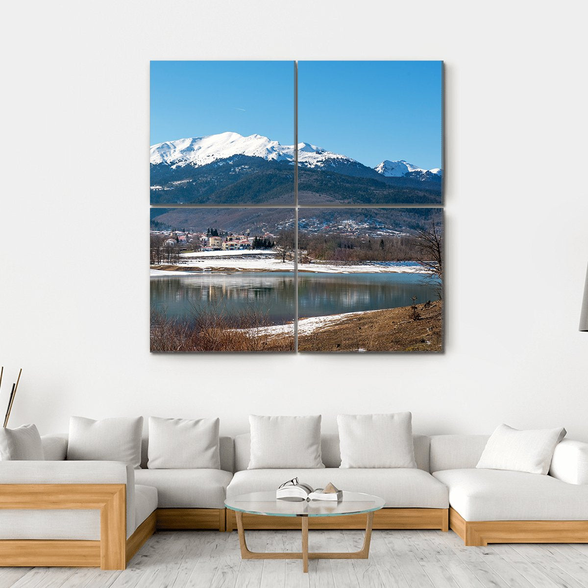 Lake Plastira On Winter Canvas Wall Art-4 Square-Gallery Wrap-17" x 17"-Tiaracle