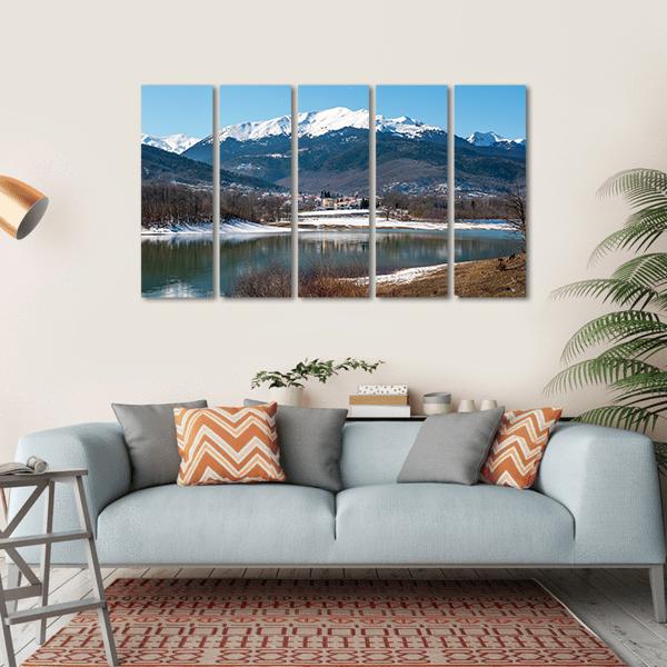 Lake Plastira On Winter Canvas Wall Art-5 Horizontal-Gallery Wrap-22" x 12"-Tiaracle