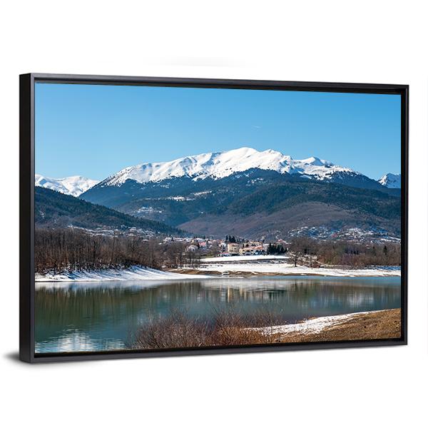 Lake Plastira On Winter Canvas Wall Art-3 Horizontal-Gallery Wrap-25" x 16"-Tiaracle
