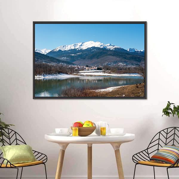 Lake Plastira On Winter Canvas Wall Art-3 Horizontal-Gallery Wrap-25" x 16"-Tiaracle