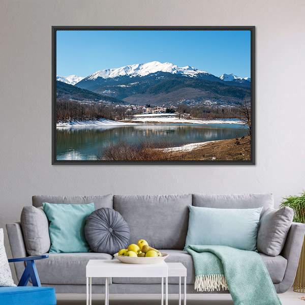 Lake Plastira On Winter Canvas Wall Art-3 Horizontal-Gallery Wrap-25" x 16"-Tiaracle
