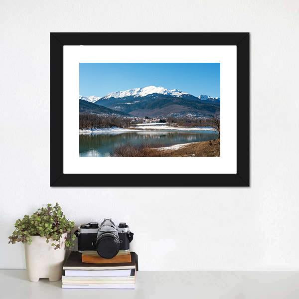 Lake Plastira On Winter Canvas Wall Art-1 Piece-Framed Print-20" x 16"-Tiaracle