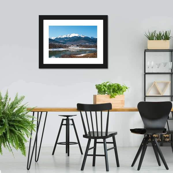 Lake Plastira On Winter Canvas Wall Art-5 Horizontal-Gallery Wrap-22" x 12"-Tiaracle