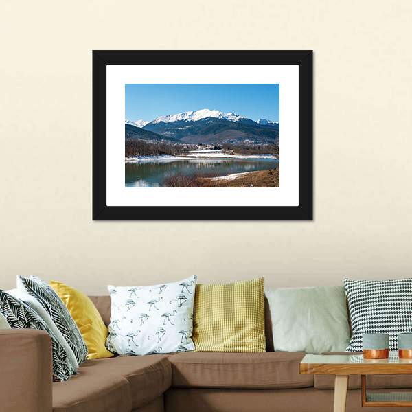 Lake Plastira On Winter Canvas Wall Art-3 Horizontal-Gallery Wrap-25" x 16"-Tiaracle