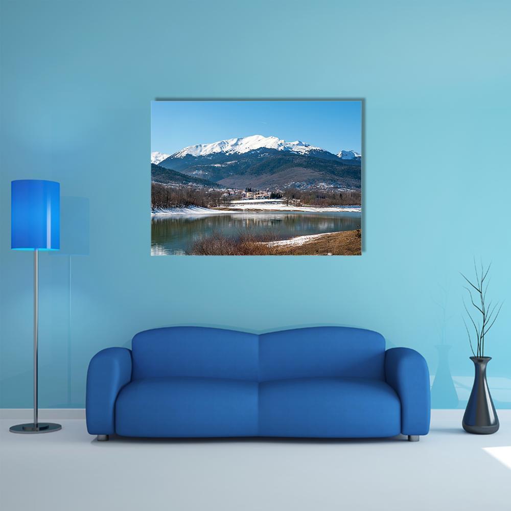 Lake Plastira On Winter Canvas Wall Art-1 Piece-Gallery Wrap-48" x 32"-Tiaracle