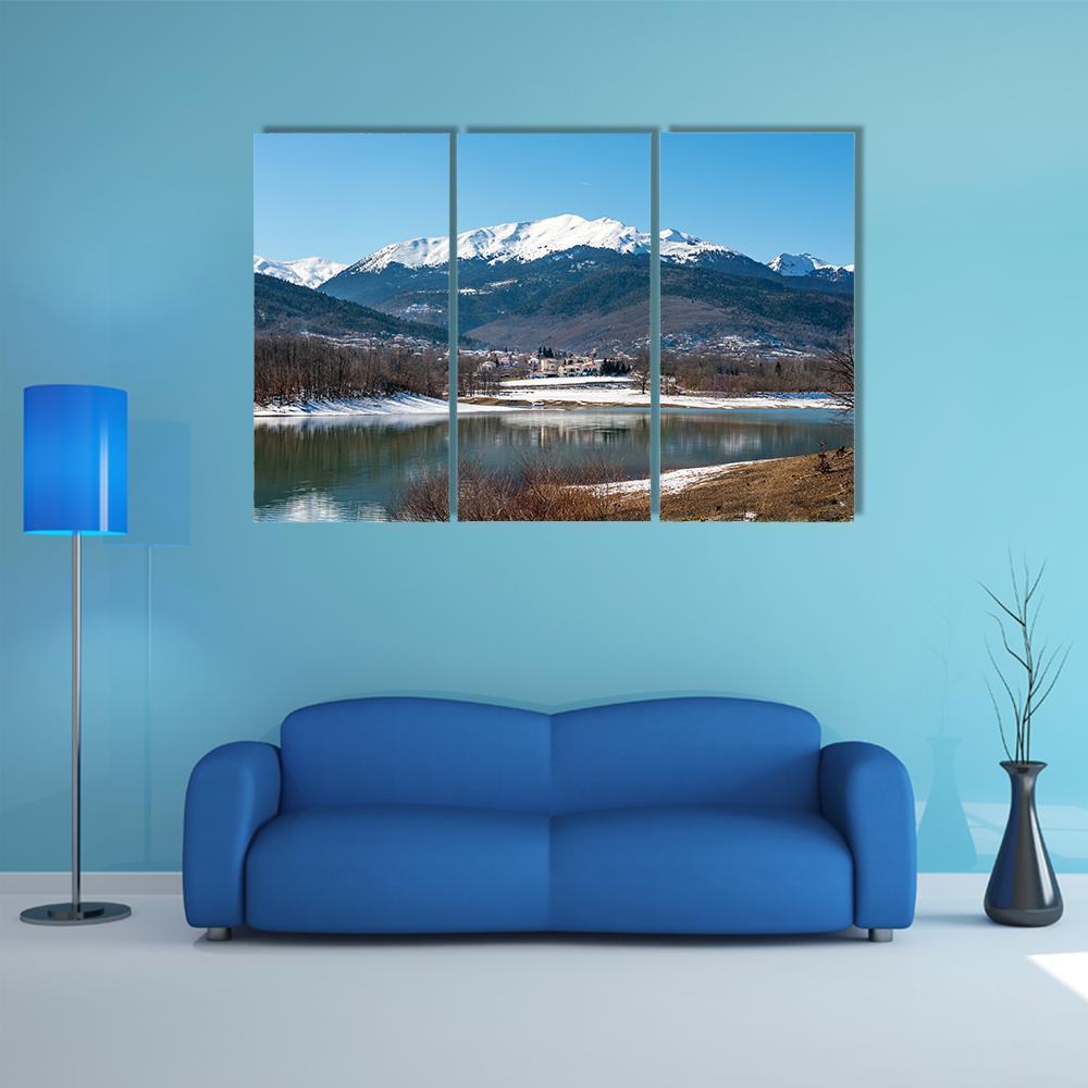 Lake Plastira On Winter Canvas Wall Art-3 Horizontal-Gallery Wrap-37" x 24"-Tiaracle