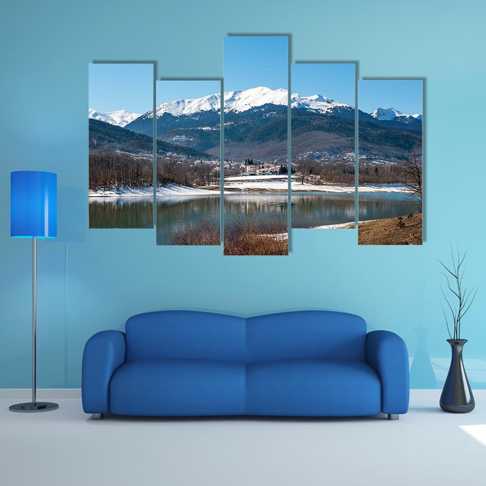 Lake Plastira On Winter Canvas Wall Art-5 Pop-Gallery Wrap-47" x 32"-Tiaracle