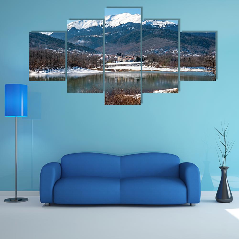 Lake Plastira On Winter Canvas Wall Art-5 Star-Gallery Wrap-62" x 32"-Tiaracle