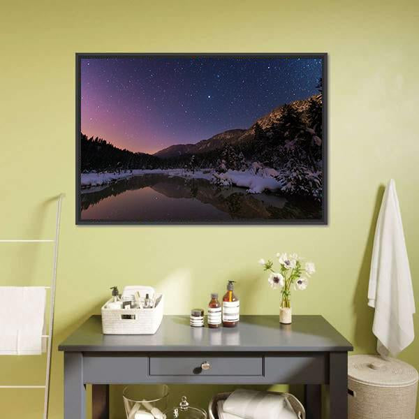 Lake Riedenersee At Night Canvas Wall Art-1 Piece-Floating Frame-24" x 16"-Tiaracle