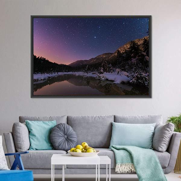 Lake Riedenersee At Night Canvas Wall Art-3 Horizontal-Gallery Wrap-25" x 16"-Tiaracle