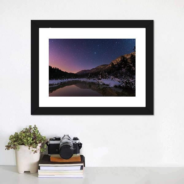 Lake Riedenersee At Night Canvas Wall Art-1 Piece-Framed Print-20" x 16"-Tiaracle